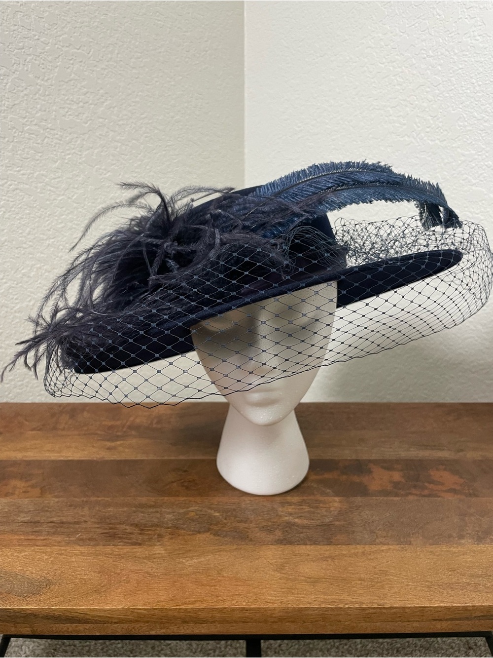 Joe Bill Miller Michael Howard Navy 100% Wool Feather Veil Church Hat USA